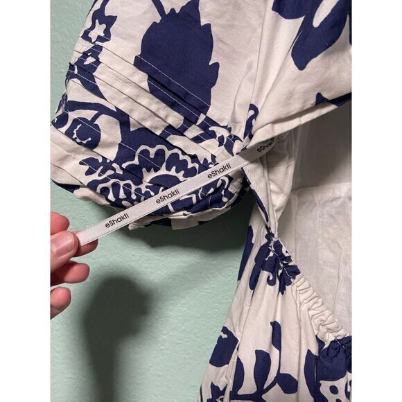 eShakti Women's Cutout Back Floral Print Cotton Poplin Empire Tiered Dress - Picture 10 of 11